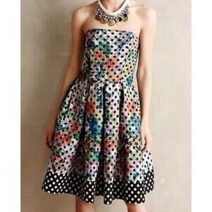 Anthropologie Corey Lynn Calter Polka Dot Strapless Floral Dress size 0